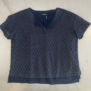 DKNY Navy Patterned Short Sleeve Top